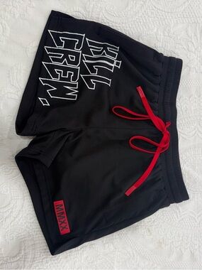 Kill Crew Black Shorts with White Logo Patch and Red Drawstring Accent